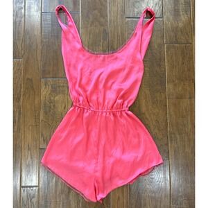 Free People Intimately Satin Romper Medium Coral Shorts Tank‎ Top Lace Pajamas M